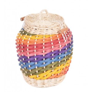 Premium English Wicker / Willow Cremation Ashes Urn – Creamy White & Colourful Rainbow (Stay Safe)